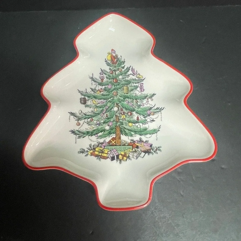 Spode Christmas Tree Red Band Tree-Shaped Dish Made in England Ltd Annual Series